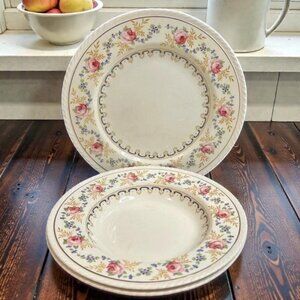 Vintage 1930s CROWN DUCAL "Caprice" 3 Pc Dinnerware Set | 2 Rimmed Soup & Plate